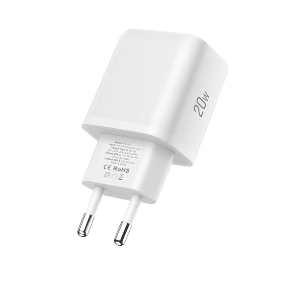 Hálózati töltő NCA20 2-PORT PD 20W / QC3.0, fehér, Tech-Protect