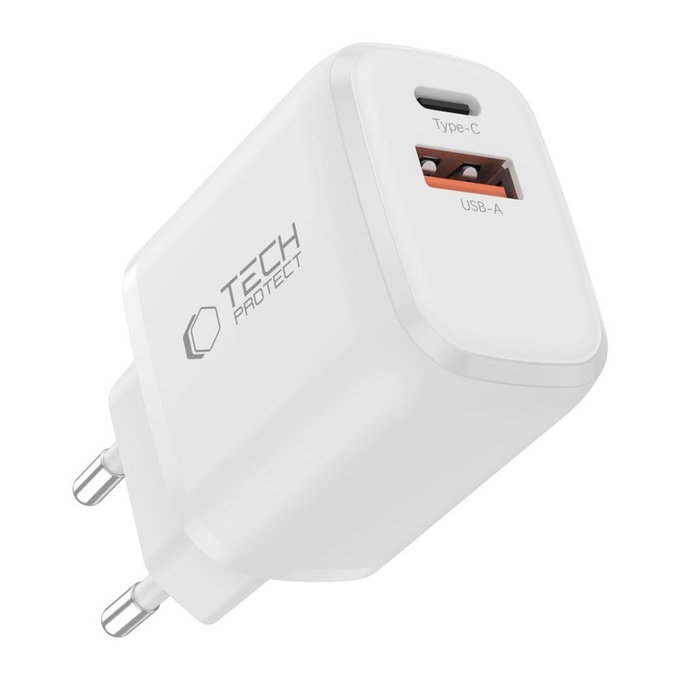 Hálózati töltő NCA20 2-PORT PD 20W / QC3.0 + USB-C Cable, fehér, Tech-Protect