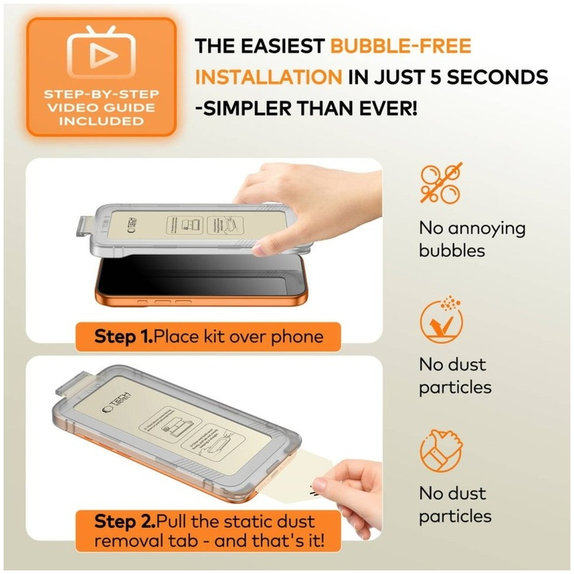 Privacy edzett üveg Quick Set Spy+ 2-PACK iPhone 13 / 13 Pro / 14 / 16E / 17E, privacy, Tech-Protect