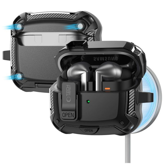 Fülhallgató tok Carbonox MagSafe Samsung Buds 3 / 3 FE / 3 Pro, fekete, Tech-Protect