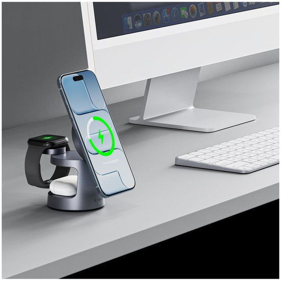 Vezeték nélküli töltő A48 3IN1 Magnetic MagSafe 25W Qi2.2, Dark Grey, Tech-Protect