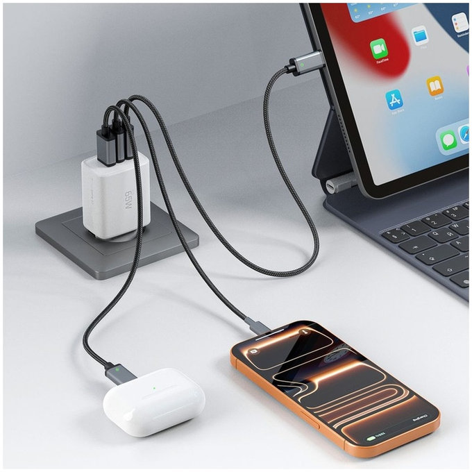 Hálózati töltő NCA65W-GAN 3-PORT PD 65W / QC3.0, fehér, Tech-Protect