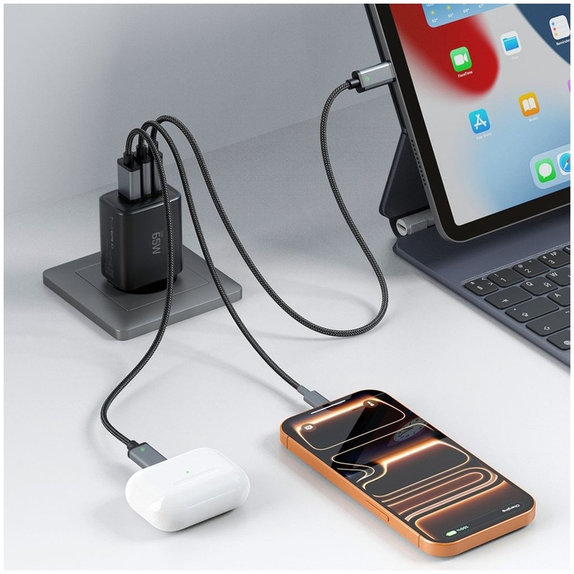 Hálózati töltő NCA65W-GAN 3-PORT PD 65W / QC3.0, fekete, Tech-Protect
