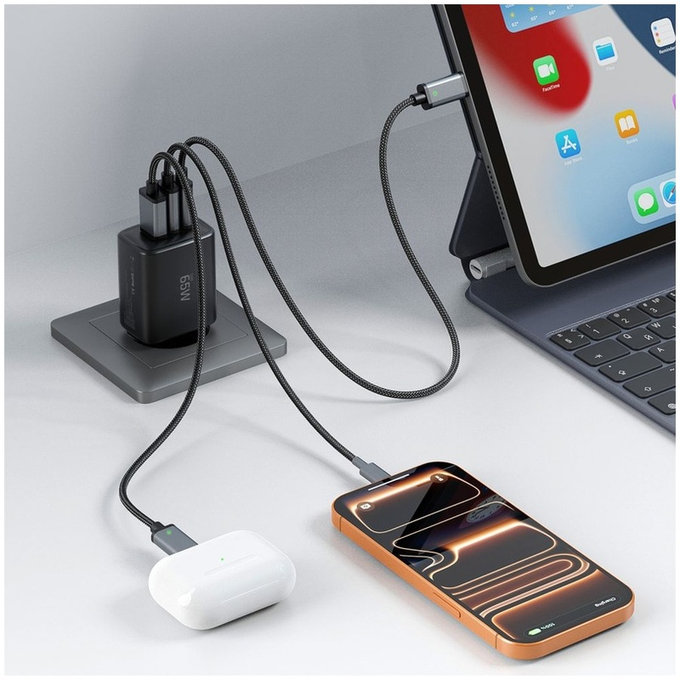 Hálózati töltő NCA65W-GAN 3-PORT PD 65W / QC3.0, fekete, Tech-Protect