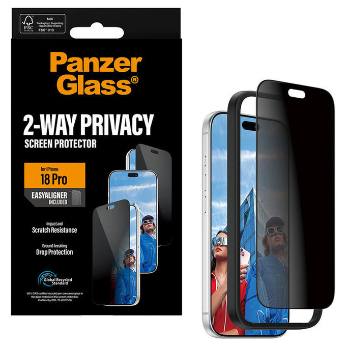 Edzett üveg UWF 2-Way Privacy applikátorral iPhone 18 Pro készülékhez, Fekete, PanzerGlass
