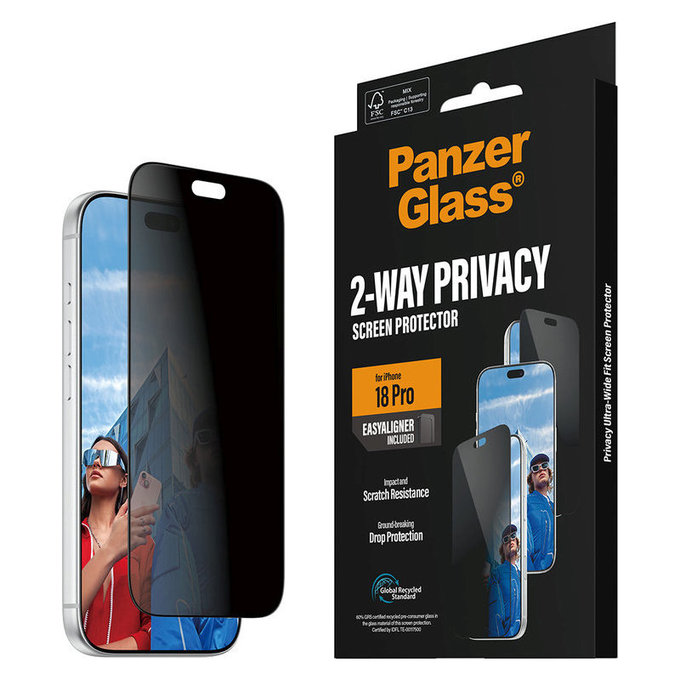 Edzett üveg UWF 2-Way Privacy applikátorral iPhone 18 Pro készülékhez, Fekete, PanzerGlass