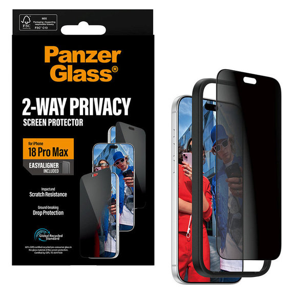 Edzett üveg UWF 2-Way Privacy applikátorral iPhone 18 Pro Max készülékhez, Fekete, PanzerGlass