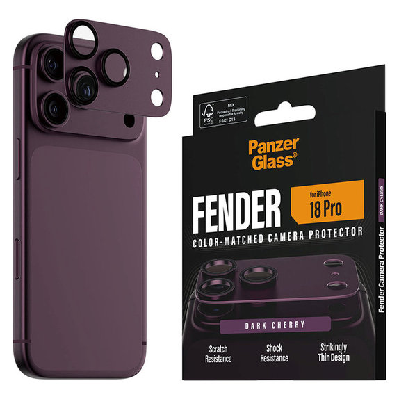 Objektívlencse védő Fender iPhone 18 Pro, Dark Cherry, PanzerGlass