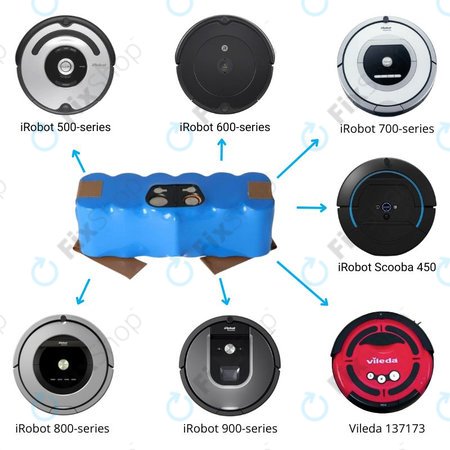 iRobot Roomba 500, 600, 700, 800, 900-series, R3, Scooba 450, Vileda 137173 - Akkumulátor 11702, GD-Roomba-500, VAC-500NMH-33 Ni-MH 14.4V 4000mAh