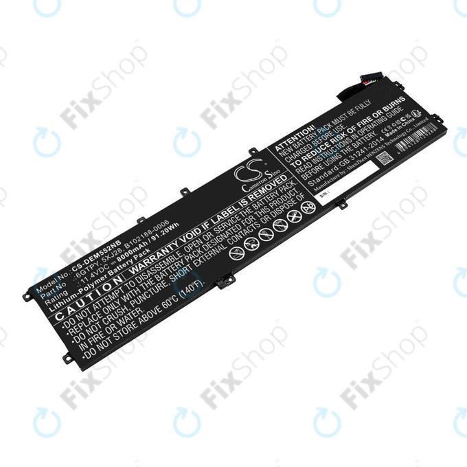 Akkumulátor Dell XPS 15, Dell Precision 9560, 9570, 8000mAh, Li-Pol, 11.4V, 6GTPY, HQ