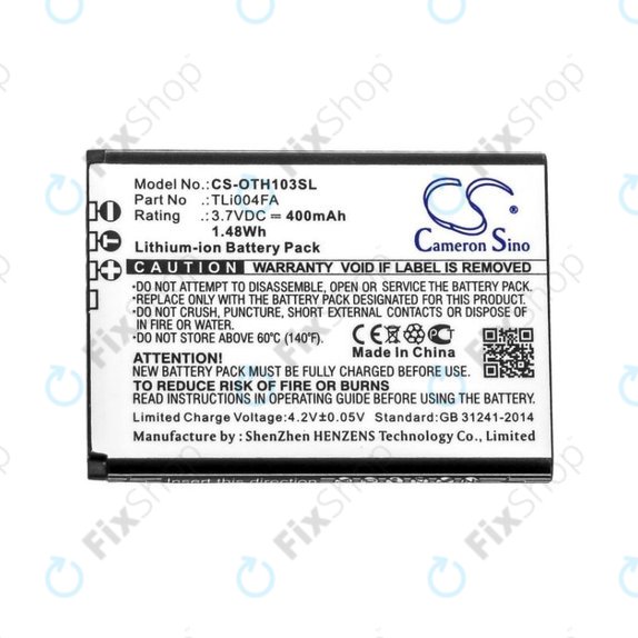 Akkumulátor Alcatel OneTouch 1013, 1035D, 1046D, 400mAh, Li-Ion, 3.7V, TLi004FA, HQ