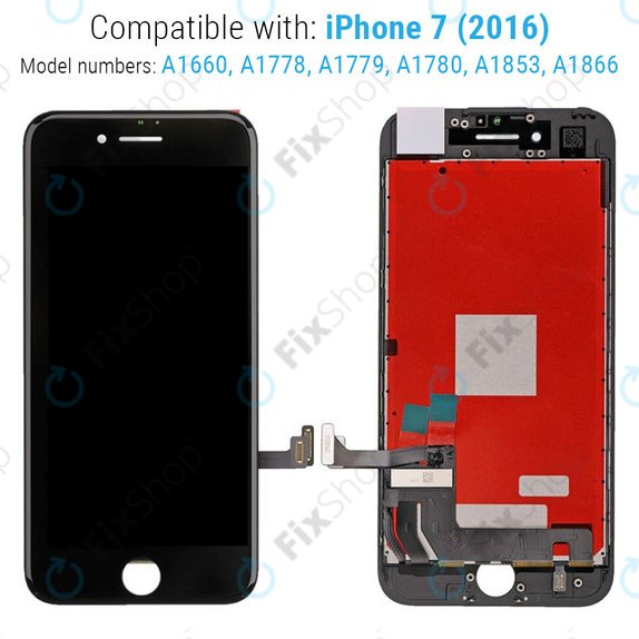 Kijelző iPhone 7, Black, Érintőüveg kerettel