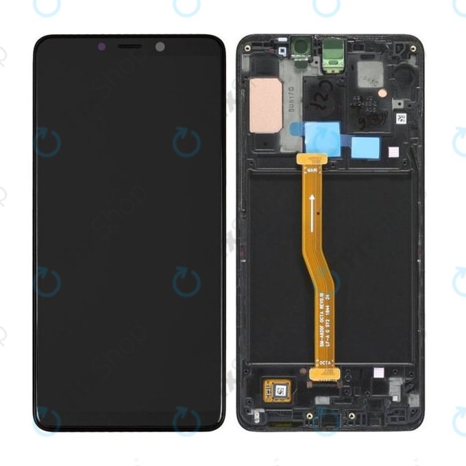 Samsung Galaxy A9 A920F (2018) - LCD Kijelző + Érintőüveg + Keret (Caviar Black) - GH82-18308A, GH82-18322A Genuine Service Pack