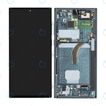 Samsung Galaxy S22 Ultra S908B - LCD Kijelző + Érintőüveg + Keret (Green) - GH82-27488D Genuine Service Pack