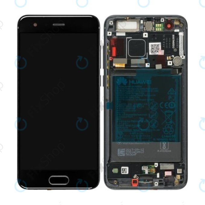 Huawei Honor 9 - LCD Kijelző + Érintőüveg + Keret + Akkumulátor (Midnight Black) - 02351LGK Genuine Service Pack