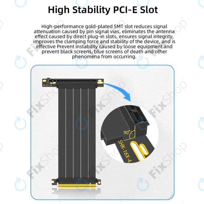PCIe 4.0 x16 videokártya riser kábel, 20cm, fekete
