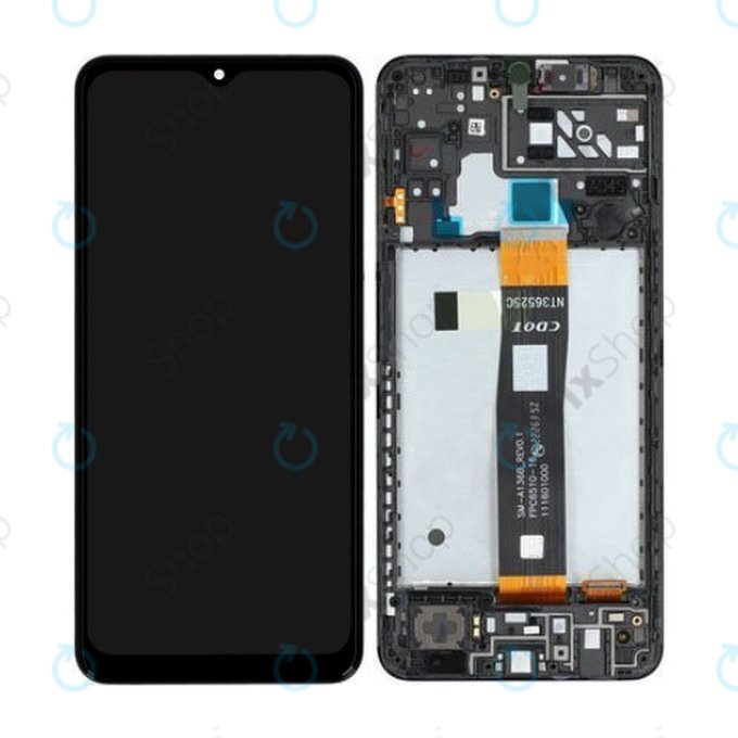 Samsung Galaxy A04S A047F - LCD Kijelző + Érintőüveg + Keret (Black) - GH82-29805A, GH82-29806A Genuine Service Pack