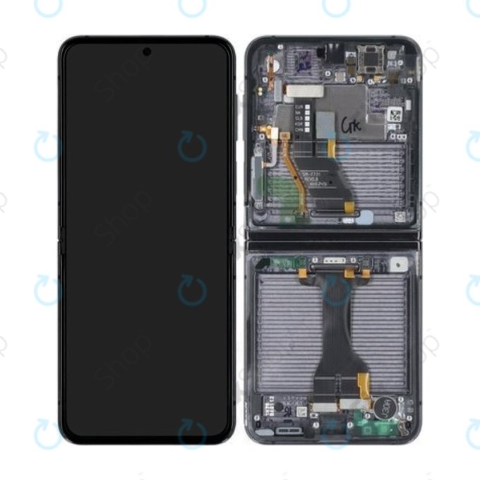 Samsung Galaxy Z Flip 5 F731B - LCD Kijelző + Érintőüveg + Keret (Graphite) OLED