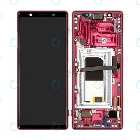 Sony Xperia 5 - LCD Kijelző + Érintőüveg + Keret (Red) - 1319-9456 Genuine Service Pack