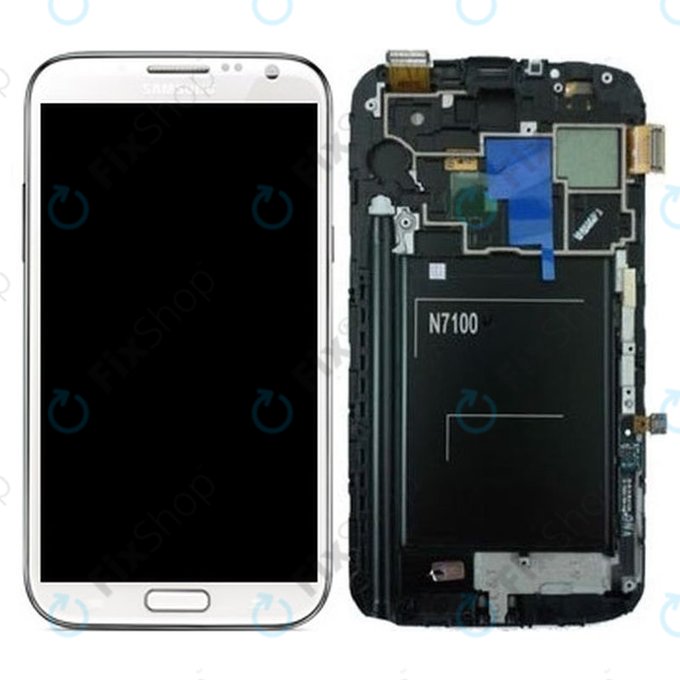Samsung Galaxy Note 2 N7100 - LCD Kijelző + Érintőüveg + Keret (Marble White) - GH97-14112A Genuine Service Pack