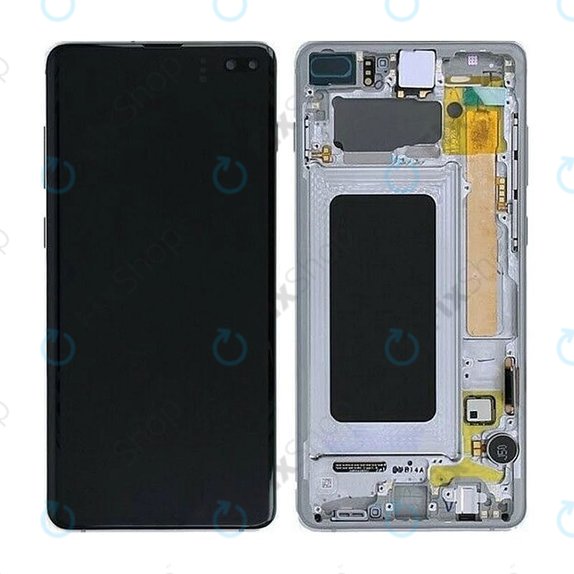 Samsung Galaxy S10 Plus G975F - LCD Kijelző + Érintőüveg + Keret (Prism Black) OLED