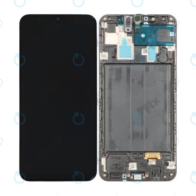 Samsung Galaxy A30 A305F - LCD Kijelző + Érintőüveg + Keret (Black) - GH82-19725A, GH82-19202A Genuine Service Pack