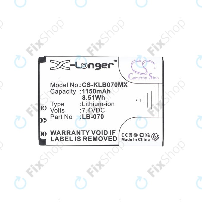 Akkumulátor Kodak PIXPRO S1, AZ651, AZ652, AZ901, 1150mAh, Li-Ion, 7.4V, LB-070, HQ