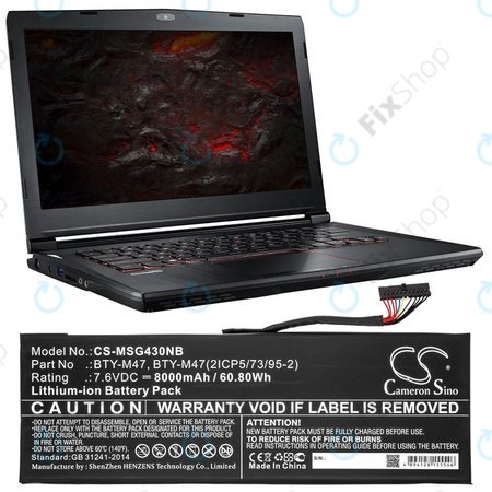 Akkumulátor MSI GS40, GS43, MS14, 8000mAh, Li-Ion, 7.6V, BTY-M47, HQ