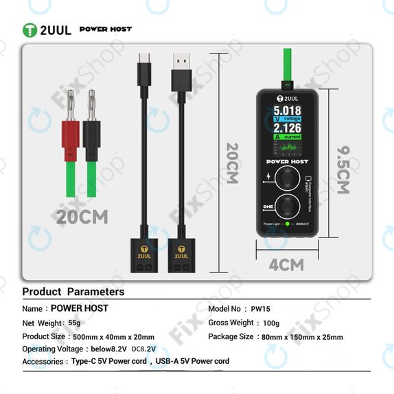 Digitális USB-C feszültség- és árammérő (Power Host), 2UUL PW15