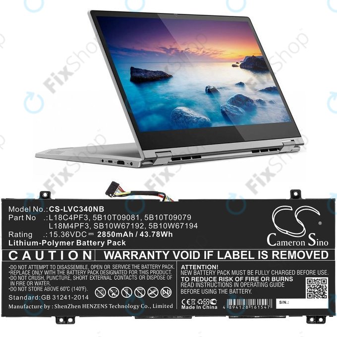Akkumulátor Lenovo Ideapad C340, Ideapad Flex, 2850mAh, Li-Pol, 15.36V, L18C4PF3, HQ