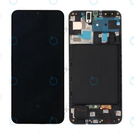 Samsung Galaxy A50 A505F - LCD Kijelző + Érintőüveg + Keret (Black) - GH82-19204A, GH82-19713A, GH82-19714A, GH82-19289A Genuine Service Pack