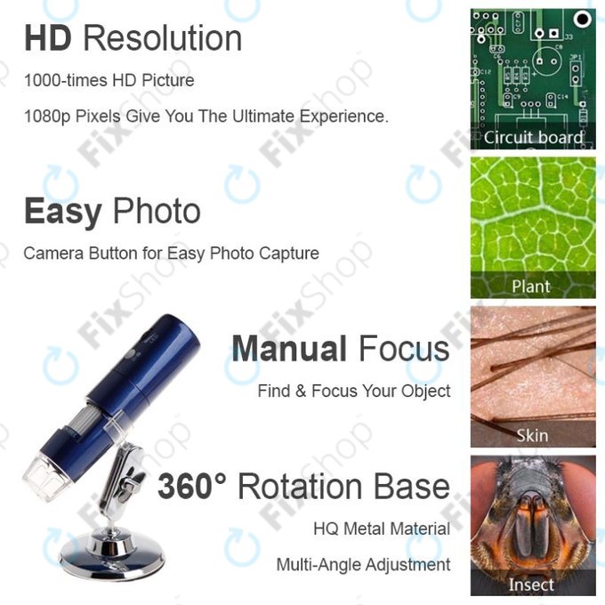 Wi-Fi Hordozható Digitális Mikroszkóp / Kamera / Nagyító (1080p)
