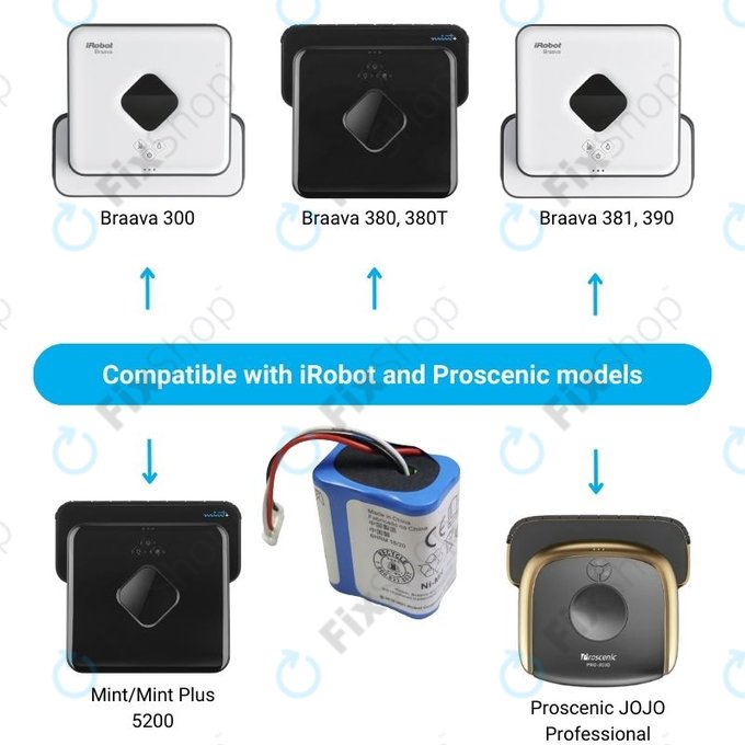 iRobot Braava 2000, 300, 380, 380T, 381, 390, Mint 5200, Mint Plus 5200, Proscenic JOJO Professional - Akkumulátor GPRHC202N026, 4409709, W206001001399 Ni-MH 7.2V 2500mAh