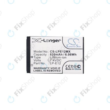 Canon EOS 100D, M, M2, M10, M50, M100, Kiss X7, SL1, PowerShot SX70 HS, Rebel SL1 - Akkumulátor LP-E12 Li-Ion 820mAh HQ
