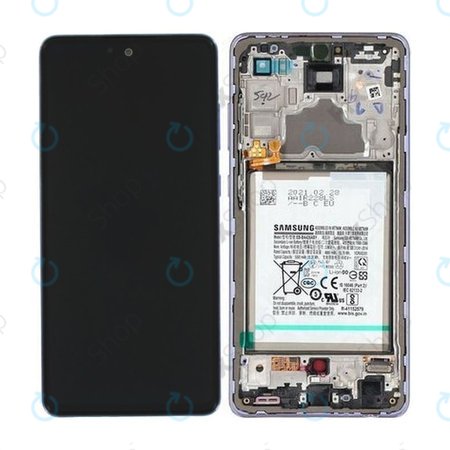 Samsung Galaxy A72 A725F, A726B - LCD Kijelző + Érintőüveg + Keret + Akkumulátor (Awesome Violet) - GH82-25541C, GH82-25542C Genuine Service Pack