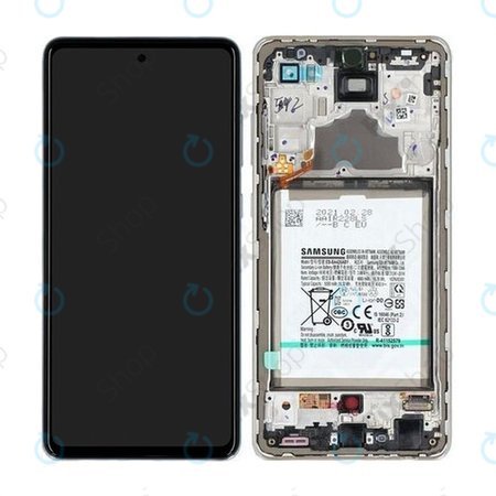 Samsung Galaxy A72 A725F, A726B - LCD Kijelző + Érintőüveg + Keret + Akkumulátor (Awesome White) - GH82-25541D, GH82-25542D Genuine Service Pack