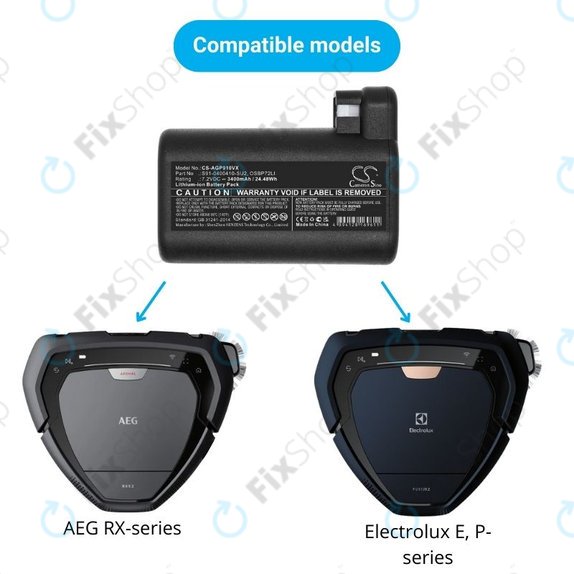 AEG RX-series, Electrolux E, P-series - Akkumulátor S91-0400410-SU2, OSBP72LI, OSBP72LI25 Li-Ion 7.2V 3400mAh HQ