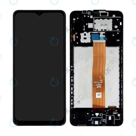 Samsung Galaxy A12 A125F, A022F - LCD Kijelző + Érintőüveg + Keret (Black) - GH82-24490A, GH82-24491A Genuine Service Pack