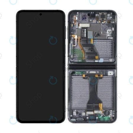Samsung Galaxy Z Flip 5 F731B - LCD Kijelző + Érintőüveg + Keret (Graphite) OLED
