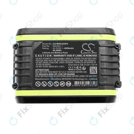 Akkumulátor Worx WX800.9 MAX, WX-JCR.9, 4950mAh, Li-Ion, 20V, WA3551.1, HQ