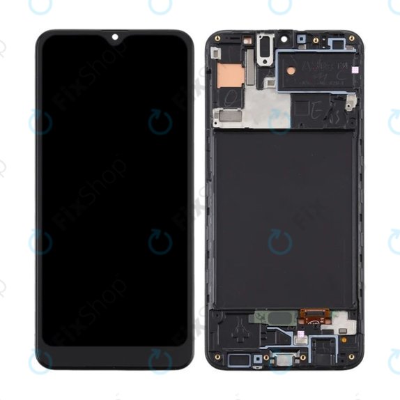 Samsung Galaxy A30s A307F - LCD Kijelző + Érintőüveg + Keret (Prism Crush Black) TFT