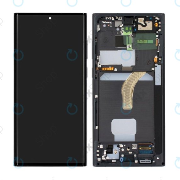 Samsung Galaxy S22 Ultra S908B - LCD Kijelző + Érintőüveg + Keret (Phantom Black) - GH82-27488A, GH82-27489A Genuine Service Pack