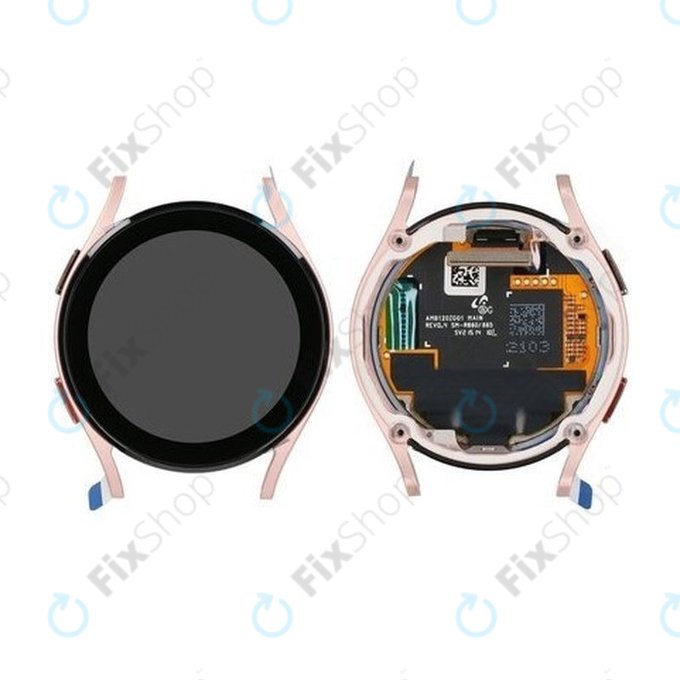 Samsung Galaxy Watch 4 40mm R865 - LCD Kijelző + Érintőüveg + Keret (Pink Gold) - GH97-26411D Genuine Service Pack