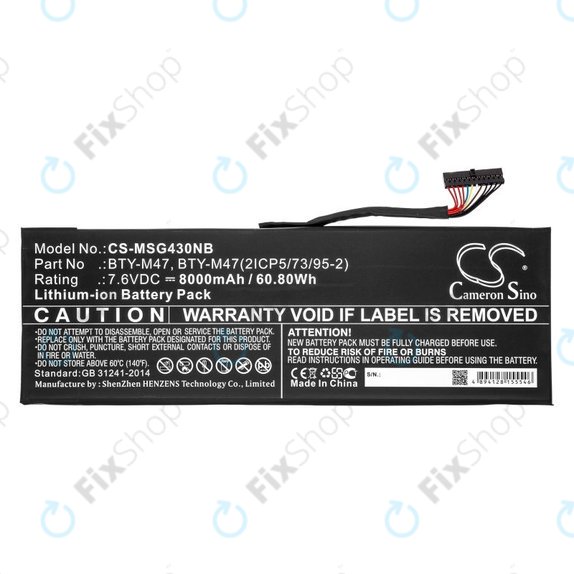 Akkumulátor MSI GS40, GS43, MS14, 8000mAh, Li-Ion, 7.6V, BTY-M47, HQ