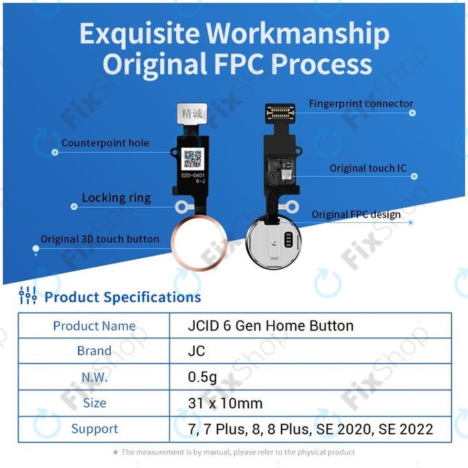 Apple iPhone 7, 7 Plus, 8, 8 Plus, SE (2020), SE (2022) - Kezdőlap Gomb JCID 7 Gen (Gold)