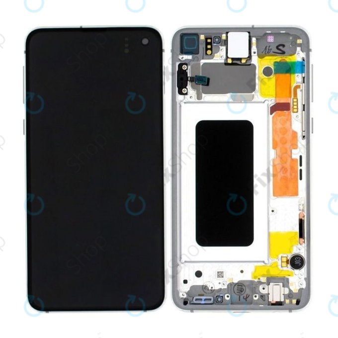 Samsung Galaxy S10e G970F - LCD Kijelző + Érintőüveg + Keret (Prism White) - GH82-18852B, GH82-18836B Genuine Service Pack