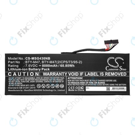 Akkumulátor MSI GS40, GS43, MS14, 8000mAh, Li-Ion, 7.6V, BTY-M47, HQ