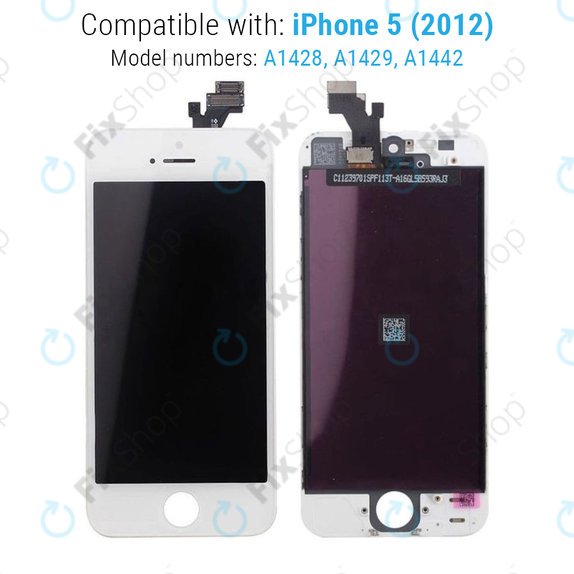 Kijelző iPhone 5, White, Érintőüveg kerettel