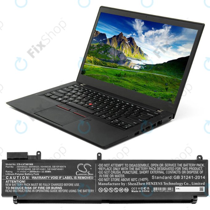 Akkumulátor Lenovo ThinkPad T460s, T470s, 2000mAh, Li-Pol, 11.4V, 00HW022, HQ