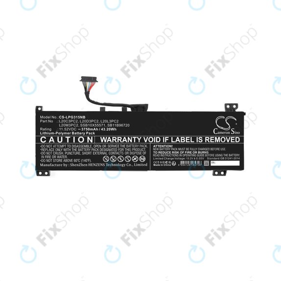 Akkumulátor Lenovo IdeaPad Gaming 3, 3750mAh, Li-Pol, 11.52V, L20C3PC2, HQ